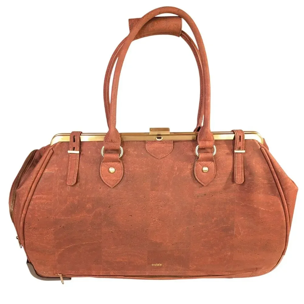 $568 Laflore Paris Trolala Carry-on Bag Cognac Color Cork Brass + Packing Cubes